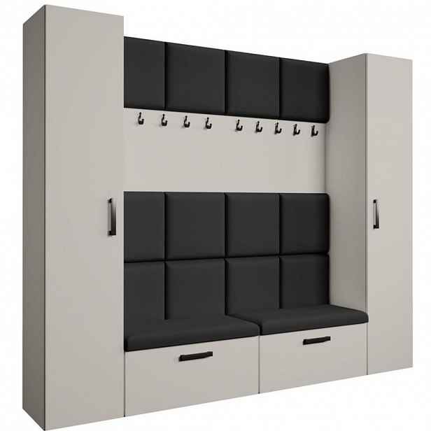 Beautysofa PŘEDSÍŇOVÁ sestava Margaret XL 242/203/43 s čalouněnými panely a botníkem, kašmírová