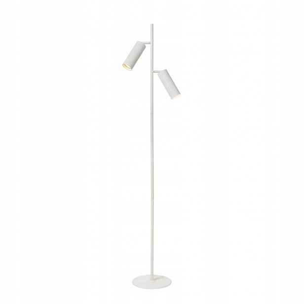 Bílá podlahová lampa Clubs s pohyblivým zdrojem světla do obývacího pokoje