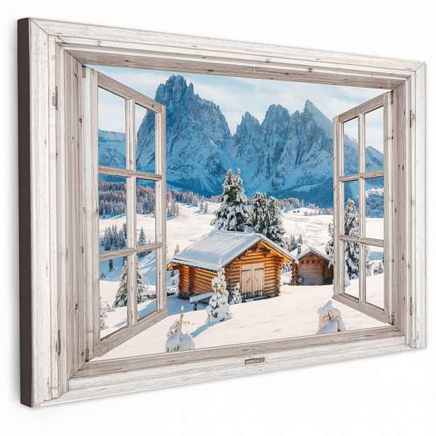 MuchoWow OBRAZ NA PLÁTNĚ Zimní krajina - Chata - Hory - Výhledy - výhled - Příroda 30x20 cm