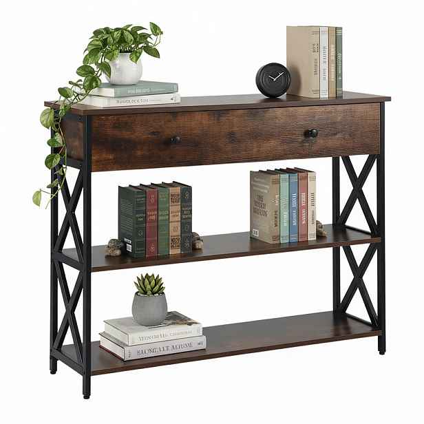 Relaxdays STOLEK konzolní tmavě hnědý černý se zásuvkou 80x100x30 cm