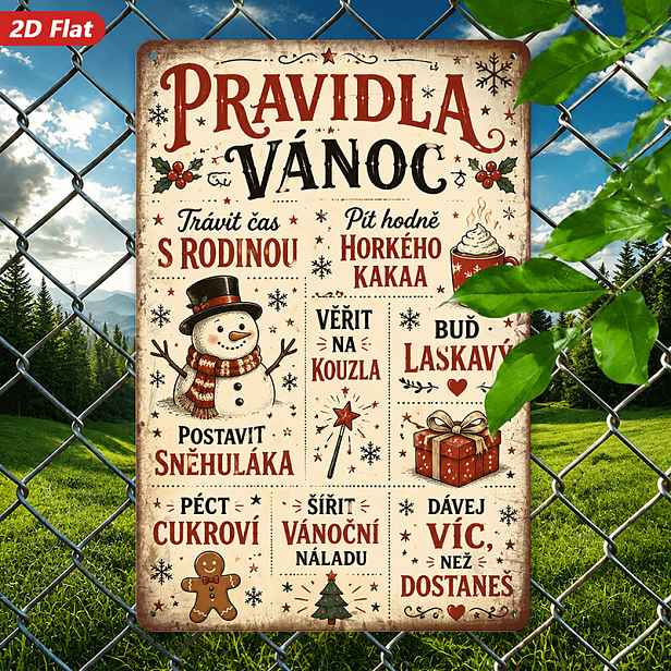 TEMU 2D Plochá, 1ks Kovová Cedule Nástěnné Umění, Vánoční Tématika Domácí Dekorace, Sněhuláka, Text v Češtině, Vhodné pro Obývací Pokoj, Jídelnu,