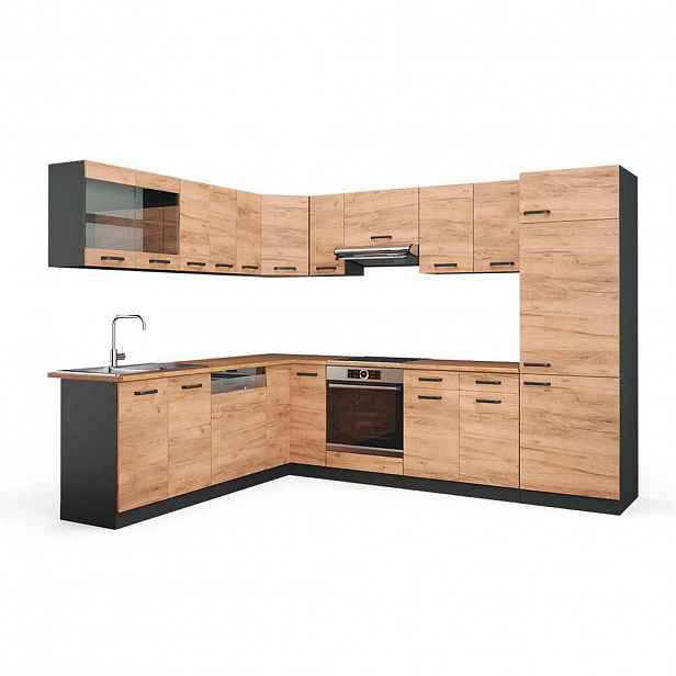 Vicco ROHOVÁ KUCHYŇ R-Line, Zlatý mocný dub/Antracit, 287 x 227 cm, PD Dub