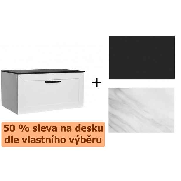 BESCO Spodní skříňka DEXA bílá + 50 % sleva na desku dle vlastního výběru — Barva horní desky - Mramor, Madla - Černá, Rozměr A - 60, Rozměr B - 50, Rozměr C - 40, Způsob provedení - Levá varianta
