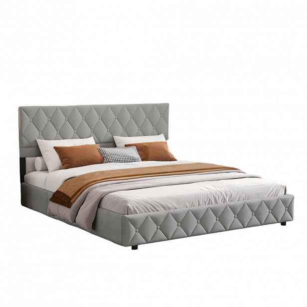 OKWISH ČALOUNĚNÁ postel 140/200 cm šedá s hydraulickým úložným prostorem ze sametu