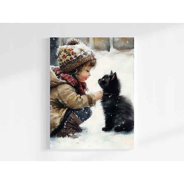 Obraz Na Plátně Canvas Přátelství Dítě Dívka Černá Kočička 60x80