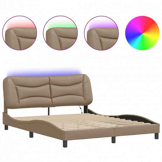 vidaXL Rám postele s LED bez matrace Hvar cappuccino 160 x 200 cm
