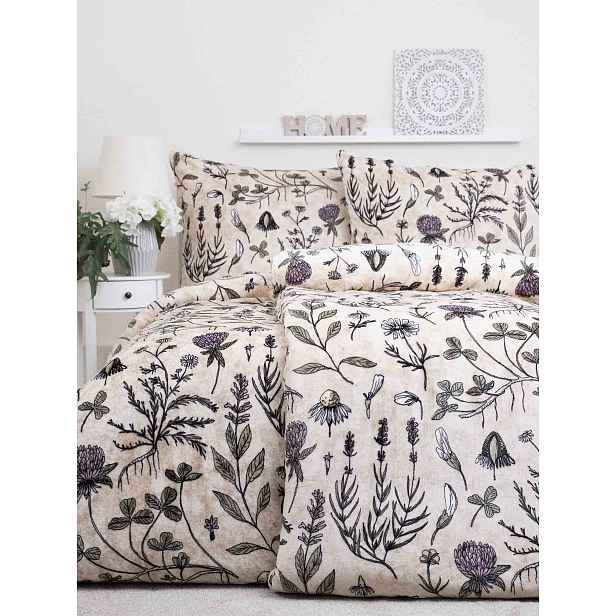 MKLuzkoviny.cz Prodloužené povlečení mikroplyš Exclusive - Herbář béžové- 140 × 220 cm - 70 x 90 cm