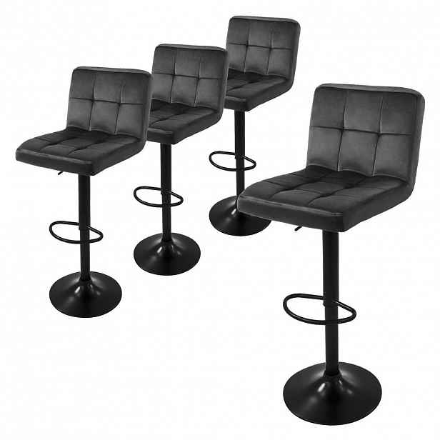 ML-DESIGN SADA 4 barových stoliček, šedé, sametové, výškově nastavitelné/otočné