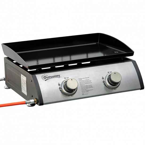 Outsunny PLYNOVÝ GRIL BBQ se 2 hořáky, nerezová ocel + kov, stříbrný, 48,5 x 46 x 21 cm
