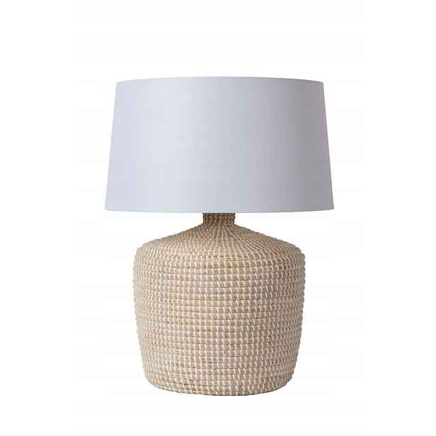 Stolní lampa z mořské trávy béžová s bílým stínítkem 48 cm Lucide