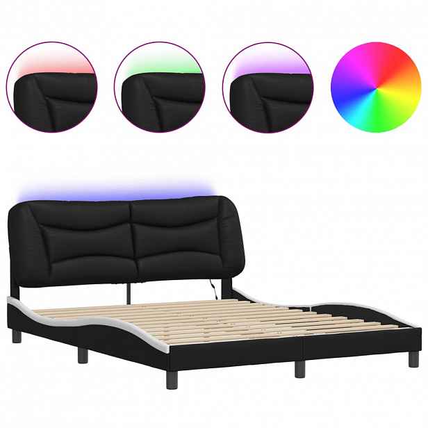 vidaXL Rám postele s LED bez matrace Hvar černý a bílý 160x200 cm