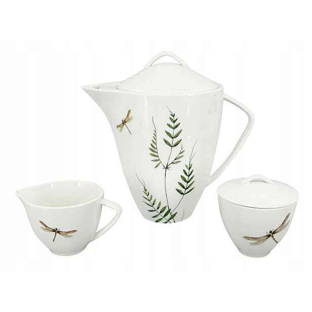 Čajová porcelánová souprava Vážka (Konvice 1600ml, mléčenka 150ml, cukřenka