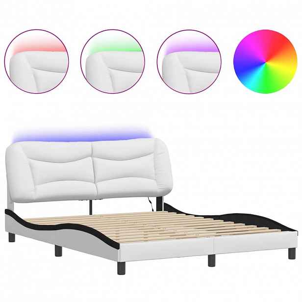 vidaXL Rám postele s LED bez matrace Hvar bílý a černý 160x200 cm