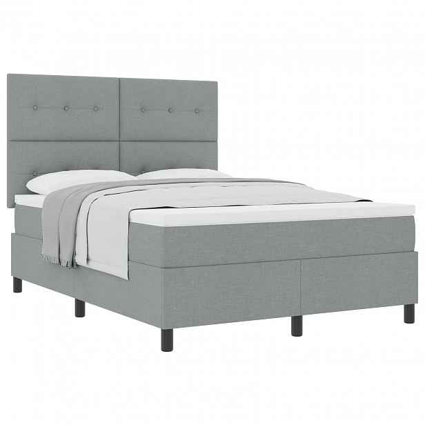 vidaXL Postel s boxspringem s čelo Světle šedá 140 x 190 cm textil