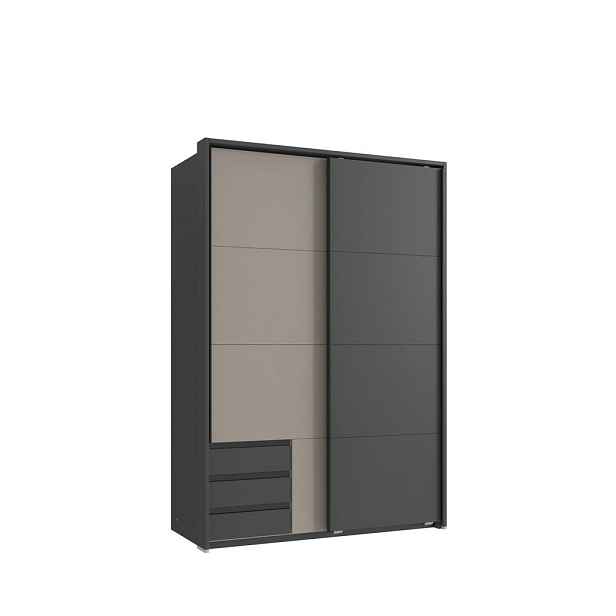 luma-home SKŘÍŇ S VZDUŠNÝMI DVEŘMI, šatní skříň Passepartout s viditelnými zásuvkami v barvě grafit, 1x dveře v barvě pískově šedé / 22673