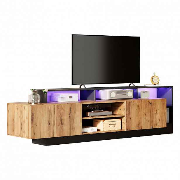 STILVORA TV STOLEK v dekoru dubu s úložným prostorem a LED osvětlením, do obývacího pokoje, 190×40×48,5 cm