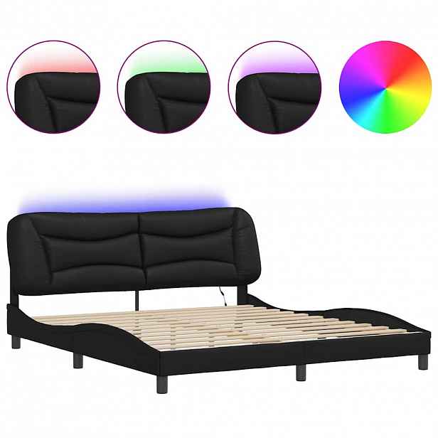 vidaXL Rám postele s LED bez matrace Hvar černý 180 x 200 cm