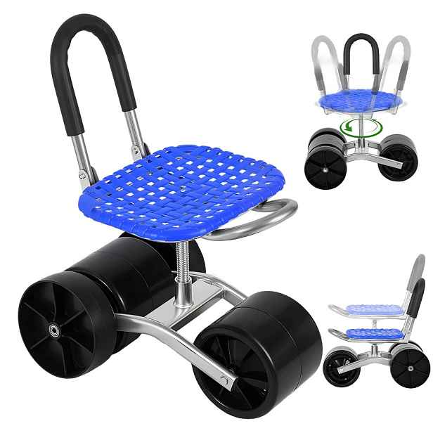 Zahradní stolička na kolečkách otočná o 360° pro zahradnické práce 150 kg Bedee