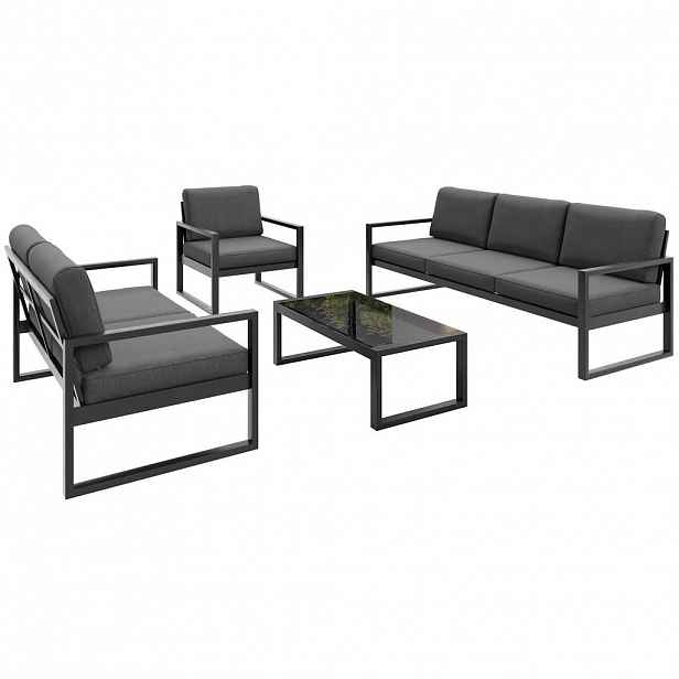 Beautysofa ZAHRADNÍ sada Stella se sedačkami, křeslem a konferenčním stolkem, s kovovým rámem, tmavě šedý