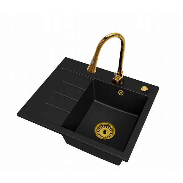 Dřez Exclusive 60 Levý Sifon Zlatý Automatický Baterie Taru Zlatá