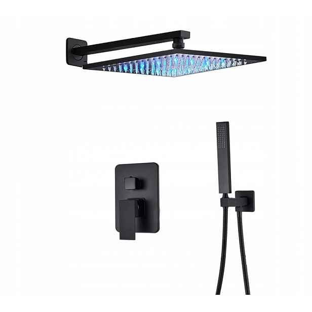 Podomítkový Set Černá Matná Dešťová Sprcha 30 CM Led Box