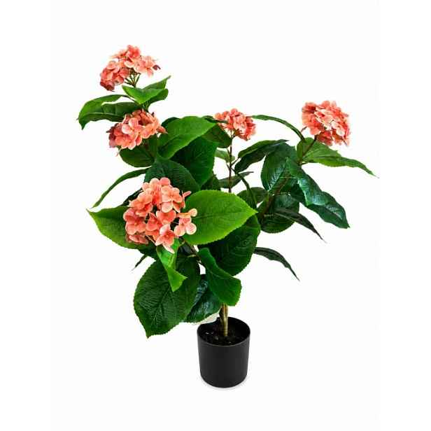 Umělá hortenzie v květináči 85 cm, oranžová, do domu, kanceláře, na terasu