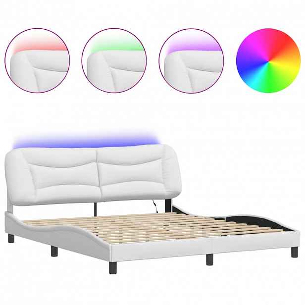 vidaXL Rám postele s LED bez matrace Hvar bílý 180 x 200 cm