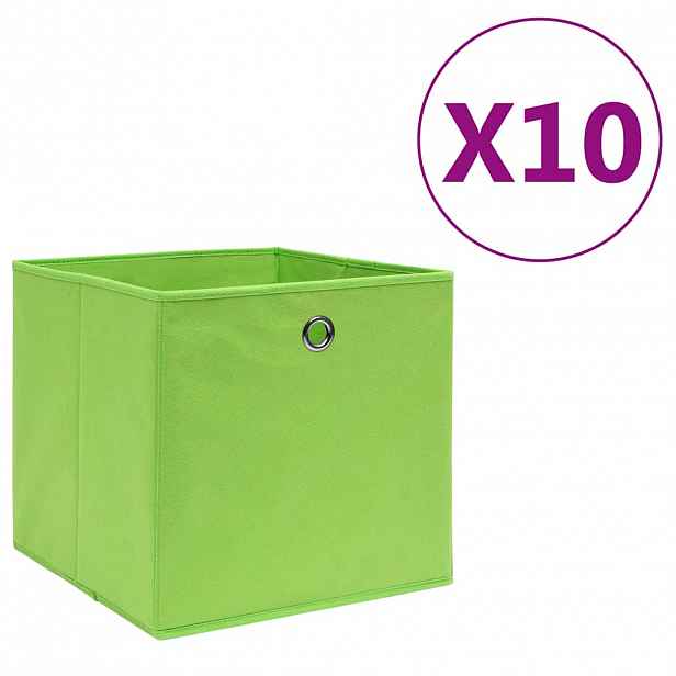 vidaXL Úložné boxy 10 ks netkaná textilie 28 x 28 x 28 cm zelené
