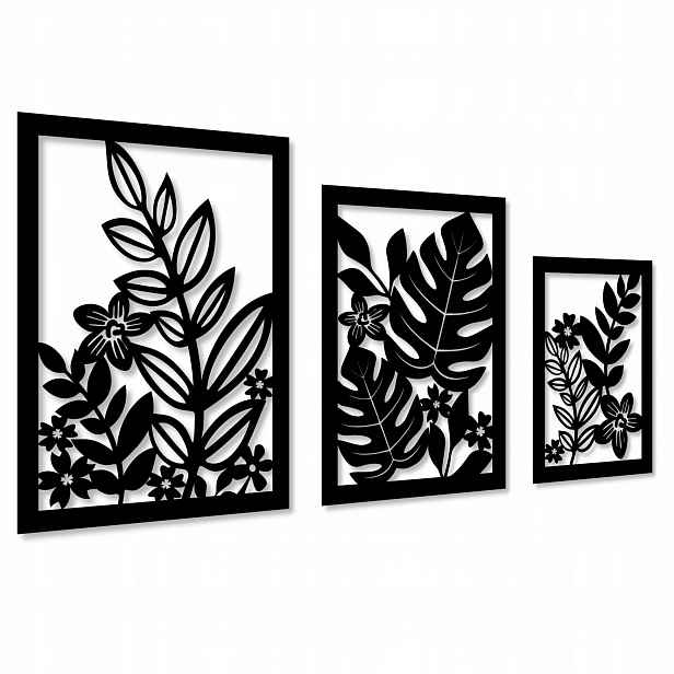 Ažurová Nástěnná Dekorace Obraz Ažurové Květiny XXL Do Obývacího Pokoje Panely Triptych