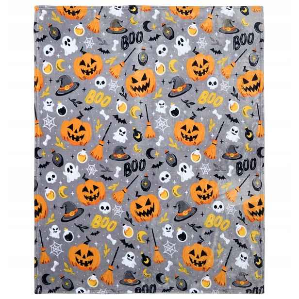Deka Halloween Šedá Duch Měkká 127X152 Oboustranná Flanelová Dýňová Lehká