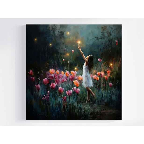 Obraz Na Plátně Canvas Zahrada Noc Večer Květiny Tulipány Hvězdy 50x50
