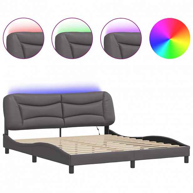 vidaXL Rám postele s LED bez matrace Hvar šedý 180 x 200 cm