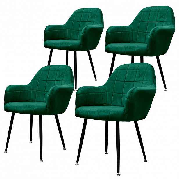 ML-DESIGN JÍDELNÍ ŽIDLE, sada 4 ks, tmavě zelený samet