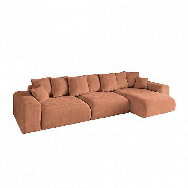 ALTDECOR ROHOVÁ SEDACÍ SOUPRAVA s otomanem vpravo ESKAR-L2 364x176x72 korálový velur