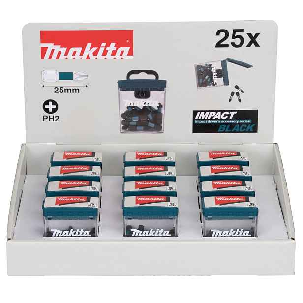 Nárazový bit Makita E-12360-12 PH2x25mm Hex 1/4 Impact Black 300ks