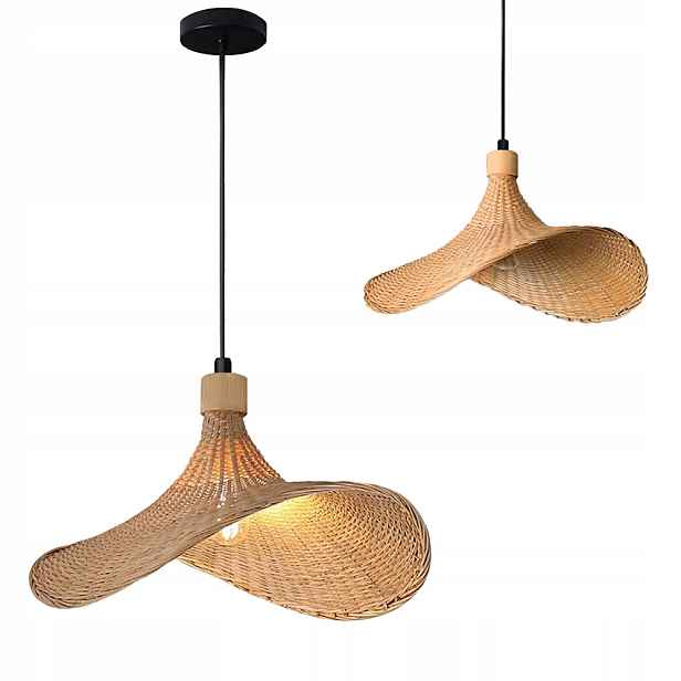 Závěsná Stropní Lampa Bambusové Proutí Klobouk Boho Natural 30 cm APP1642