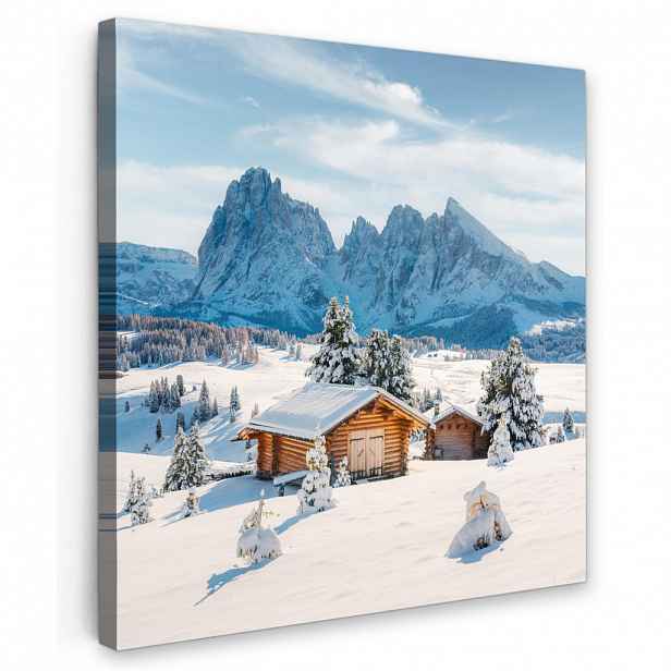 MuchoWow OBRAZ NA PLÁTNĚ Zima - Chata - Hory - Výhled - Sníh 20x20 cm