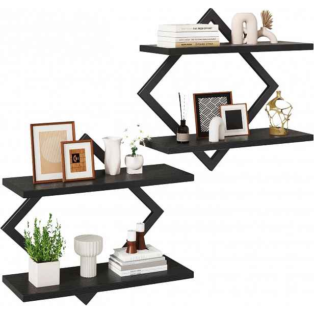 Nástěnné police Loft 3 ks Černé Kovové Geometrické Regály