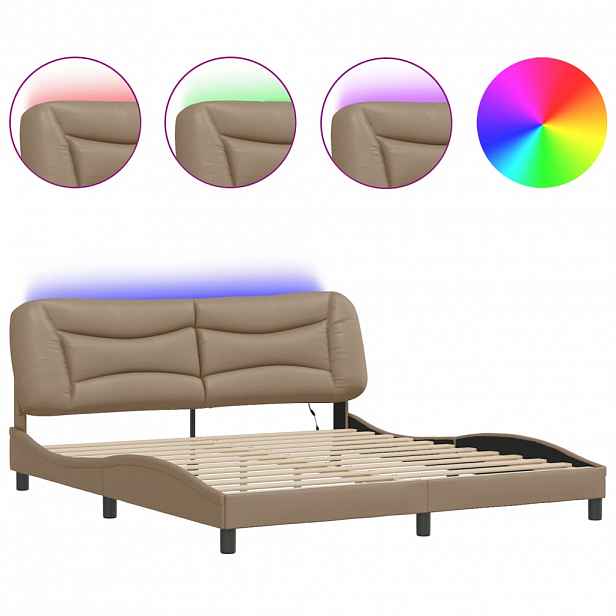 vidaXL Rám postele s LED bez matrace Hvar cappuccino 180x200 cm