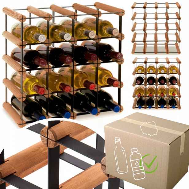 Loftový stojan na víno, regál na Pet lahve, Ekologický, Odolný, 16-boty, Kov