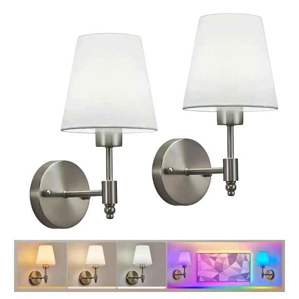 Nástěnné Led lampy Bezdrátové 2 ks Rgb Dálkový Ovladač Usb Saténový nikl