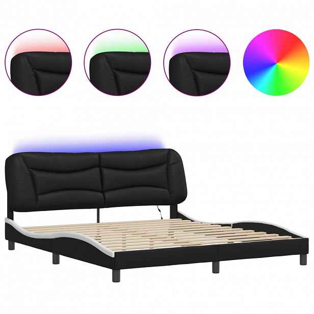 vidaXL Rám postele s LED bez matrace Hvar černý a bílý 180x200 cm