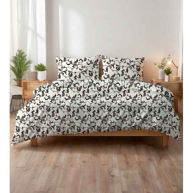 Krepové povlečení 200x220 krémové s hnědými ornamenty, klasické Kora Home