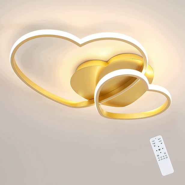 Stropní Led lampa srdce 48W zlatá lustr s dálkovým ovládáním 3000-6500K 52cm