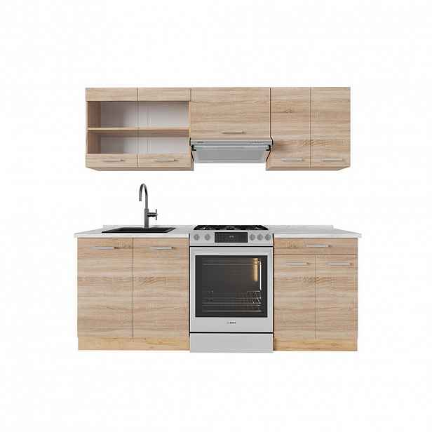 Vicco KUCHYŇSKÝ KOUT R-Line Dub Sonoma/Goldkraft 200 cm , PD Mramor