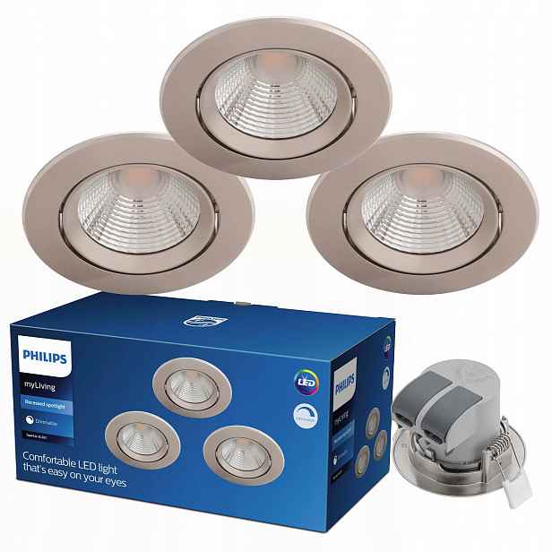 3x Led podomítkové svítidlo 5.5W 350lm 2700K Nikl Sparkle Philips