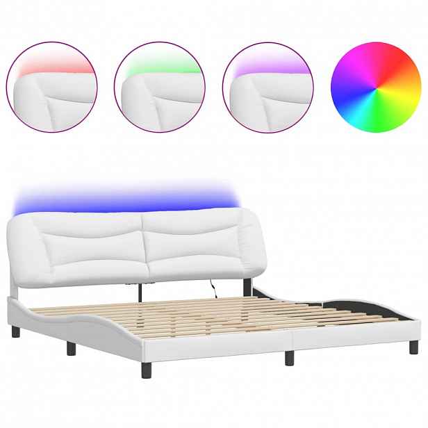 vidaXL Rám postele s LED bez matrace Hvar bílý 200 x 200 cm
