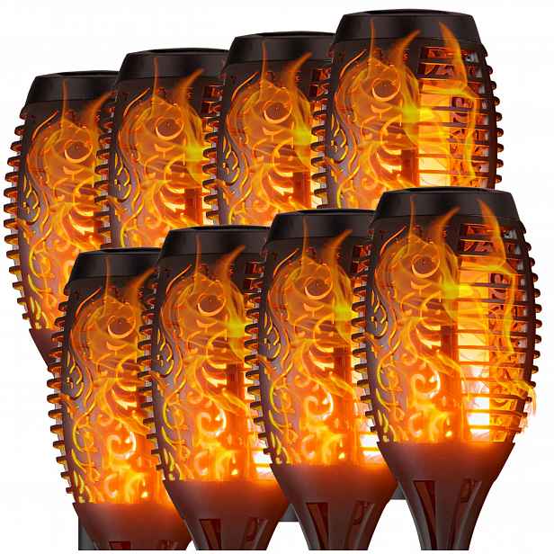 8 x solární zahradní lampa, pochodeň napodobující oheň, efekt plamene