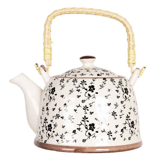 Konvička na čaj s černými kvítky - 18*14*12 cm / 0,8L Clayre & Eef