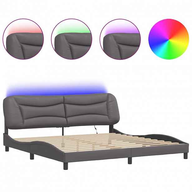 vidaXL Rám postele s LED bez matrace Hvar šedý 200 x 200 cm